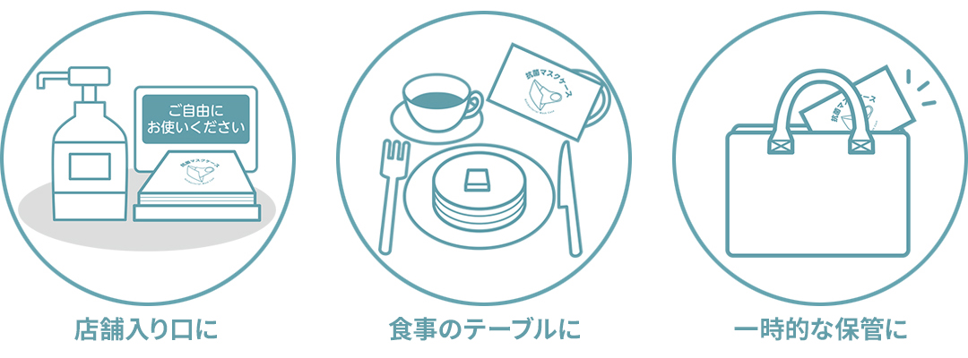 店舗入り口に 食事のテーブルに 一時的な保管に